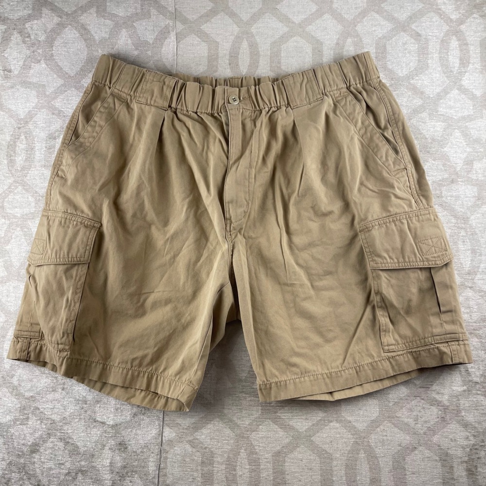 Tommy Bahama Cargo Shorts Men L Khaki Tan Excellent Elastic Waist Cotton Summer